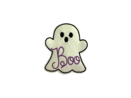 Small boo ghost dog collar embellishment with elastic loop for easy attachment.
