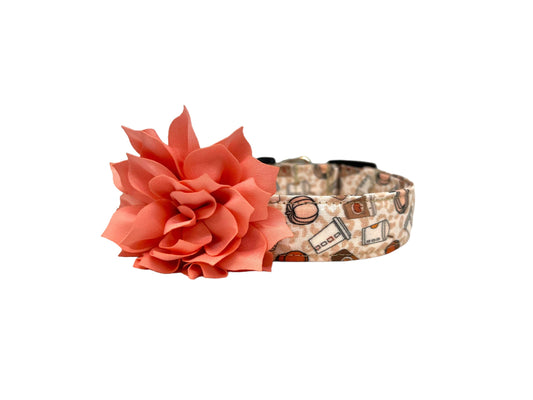 Pumpkin Spice Latte Dog Collar with Flower