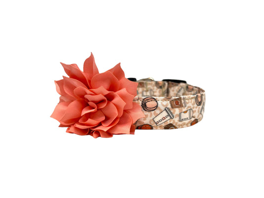 Pumpkin Spice Latte Dog Collar with Flower