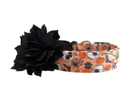 Halloween Dog Collar, Spider Dog Collar, Skull Dog Collar with Dog Collar Flower, Trick or Treat Dog Collar, Pumpkin Dog Collar, Bat Collar