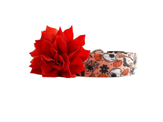 Halloween Dog Collar, Spider Dog Collar, Skull Dog Collar with Dog Collar Flower, Trick or Treat Dog Collar, Pumpkin Dog Collar, Bat Collar
