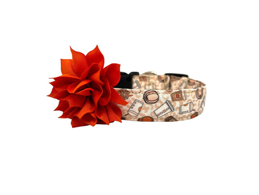 Pumpkin Spice Latte Dog Collar with Flower