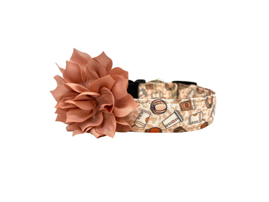 Pumpkin Spice Latte Dog Collar with Flower