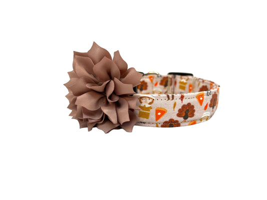 Thanksgiving Pilgrim Dog Collar with Flower
