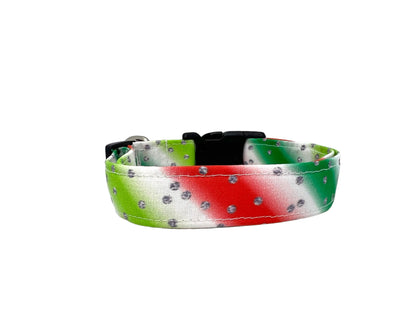Christmas Stripe Dog Collar with Flower