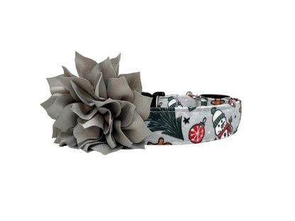Snowman Christmas Dog Collar with Flower