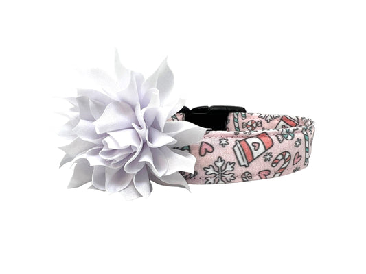 Peppermint Mocha & Snowflake Dog Collar with Flower