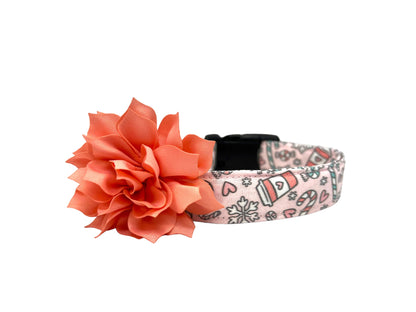 Peppermint Mocha & Snowflake Dog Collar with Flower