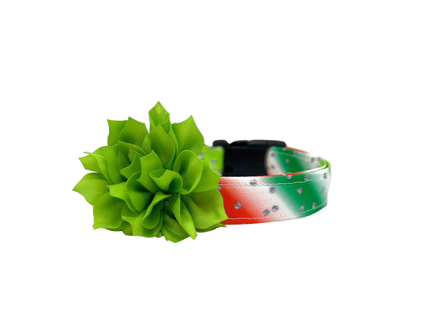 Christmas Stripe Dog Collar with Flower