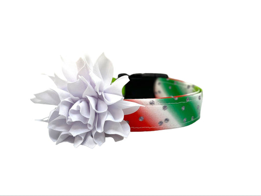 Christmas Stripe Dog Collar with Flower