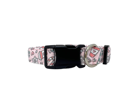 Peppermint Mocha & Snowflake Dog Collar with Flower