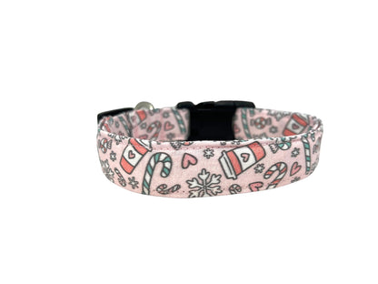 Peppermint Mocha & Snowflake Dog Collar with Flower