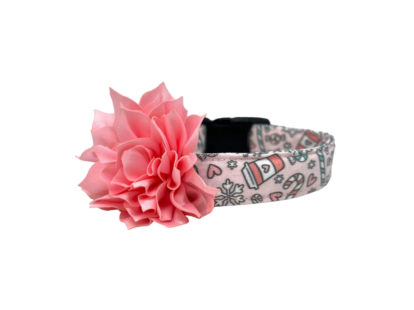 Peppermint Mocha & Snowflake Dog Collar with Flower