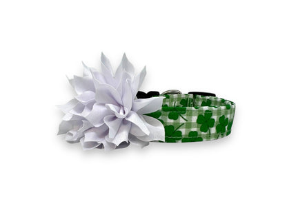 St. Patrick's Day Dog Plaid Shamrock Dog Collar with Flower