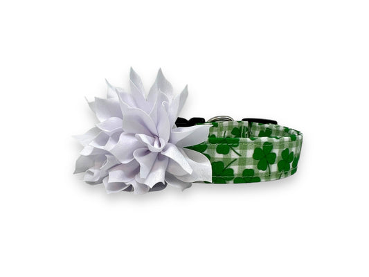 St. Patrick's Day Dog Plaid Shamrock Dog Collar with Flower