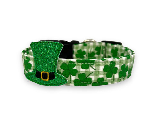 St. Patrick's Day Plaid Dog Collar With Embellishment