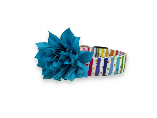 Rainbow Stripe Confetti Dog Collar with Flower