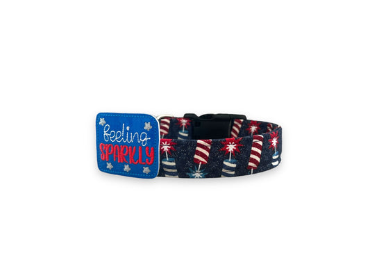 Patriotic Dog Collar, 4th of July Dog Collar with Embellishment, Firecracker Dog Collar, Firework Dog Collar, Patriotic Dog Collar