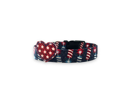 Patriotic Dog Collar, 4th of July Dog Collar with Embellishment, Firecracker Dog Collar, Firework Dog Collar, Patriotic Dog Collar