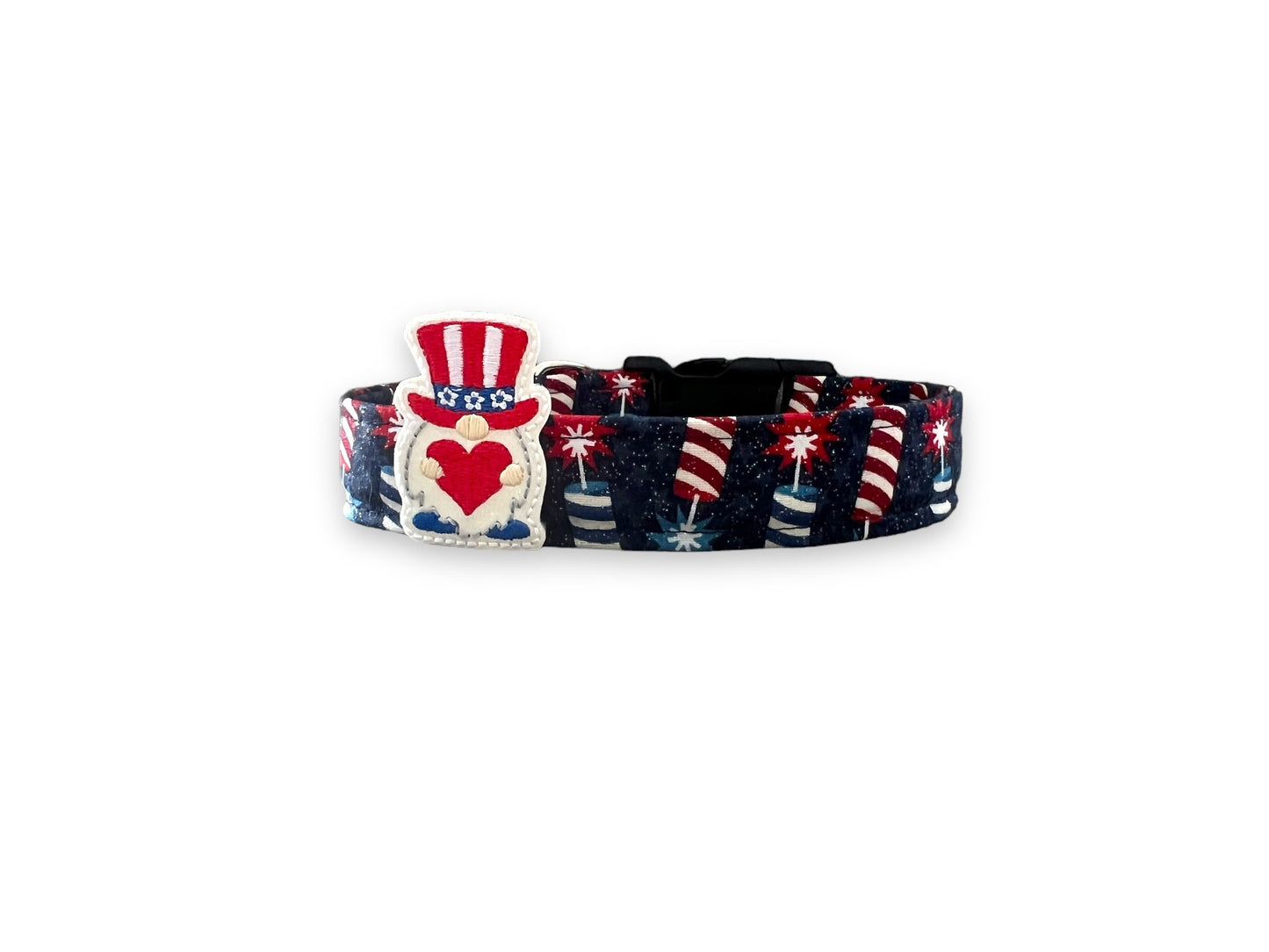 Patriotic Dog Collar, 4th of July Dog Collar with Embellishment, Firecracker Dog Collar, Firework Dog Collar, Patriotic Dog Collar
