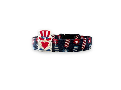 Patriotic Dog Collar, 4th of July Dog Collar with Embellishment, Firecracker Dog Collar, Firework Dog Collar, Patriotic Dog Collar
