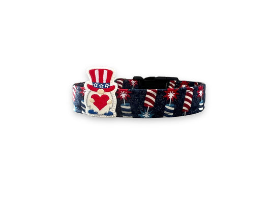 Patriotic Dog Collar, 4th of July Dog Collar with Embellishment, Firecracker Dog Collar, Firework Dog Collar, Patriotic Dog Collar