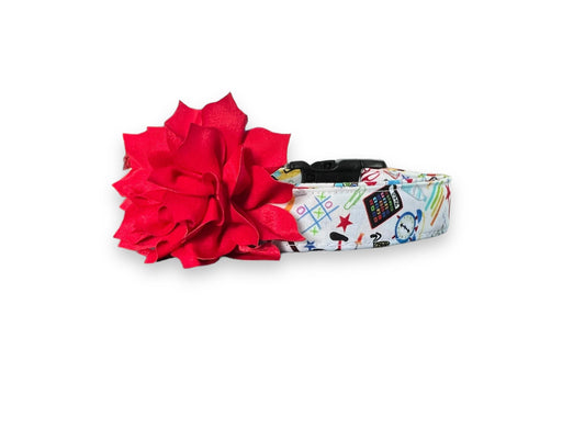 School Supplies Dog Collar with Flower