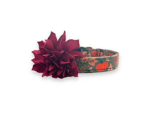 Teal Pumpkin Dog Collar with Collar Flower