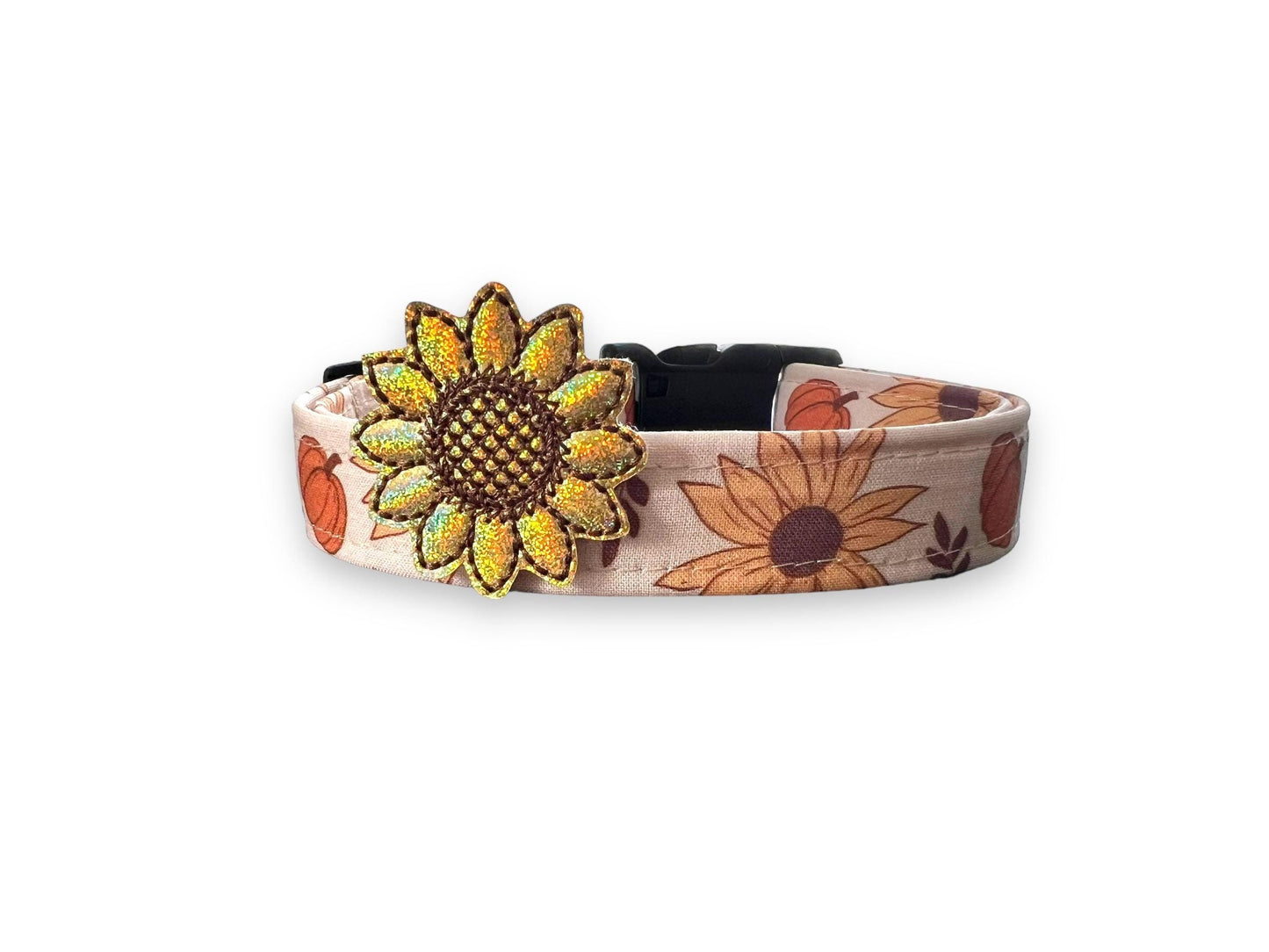 Fall Sunflower & Pumpkin Dog Collar with Embellishment