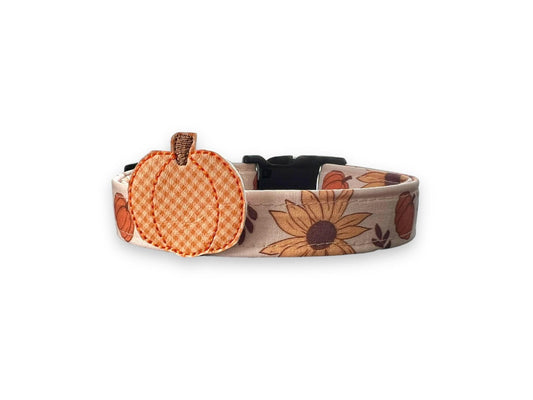 Fall Sunflower & Pumpkin Dog Collar with Embellishment