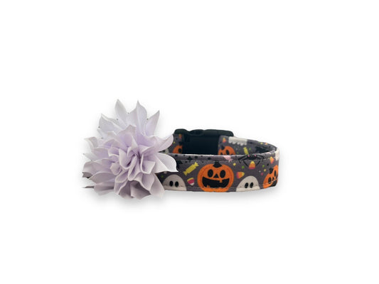 Halloween Dog Collar, Pumpkin Dog with Flower, Ghost Dog Collar, Jack O Lantern Dog Collar, Collar for Halloween, Halloween Collar