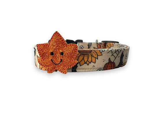 Halloween Sunflower & Pumpkin Dog Collar with Embellishment