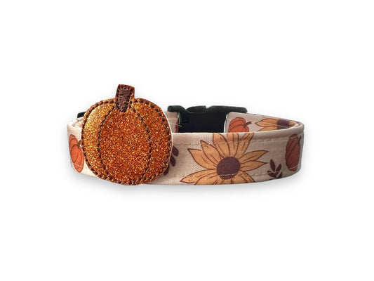 Fall Sunflower & Pumpkin Dog Collar with Embellishment