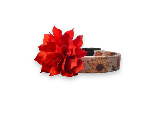 Fall Sunflower & Pumpkin Dog Collar with Flower