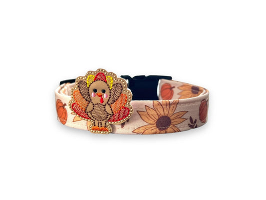 Fall Sunflower & Pumpkin Dog Collar with Embellishment
