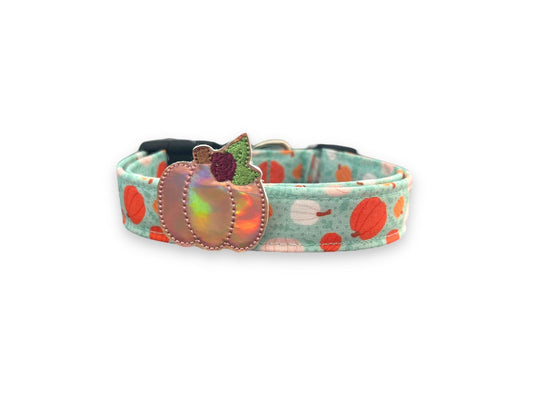 Halloween Dog Collar, Pumpkin Dog Collar with Embellishment, Aqua Pumpkin Dog Collar, Collar for Halloween, Halloween Collar, Halloween Dog