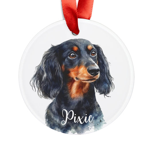 Personalized Long Haired Dachshund Christmas Ornament