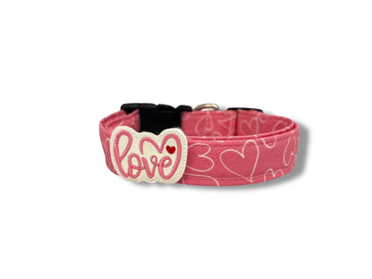 Valentine's Day Dog Collar, Heart Outline Dog Collar with Embellishment, Dog Collar for Valentine's Day, Heart Dog Collar, Pink Dog Collar