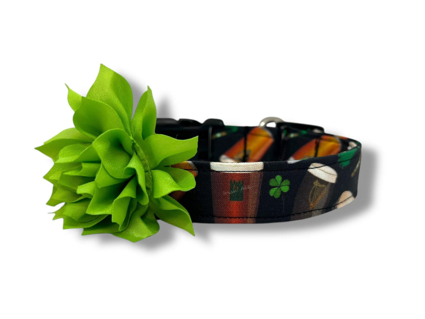 St. Patrick's Day Irish Beer Dog Collar with Flower