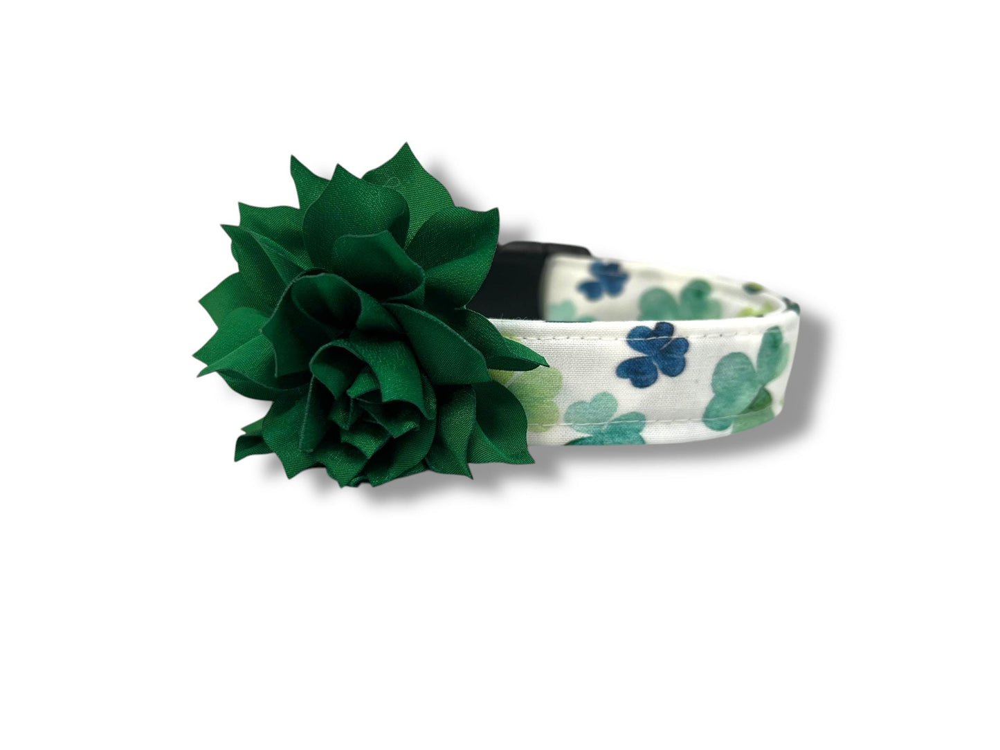 St. Patrick's Day Watercolor Clover Dog Collar with Flower