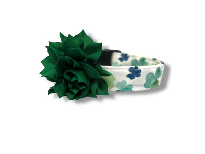 St. Patrick's Day Watercolor Clover Dog Collar with Flower