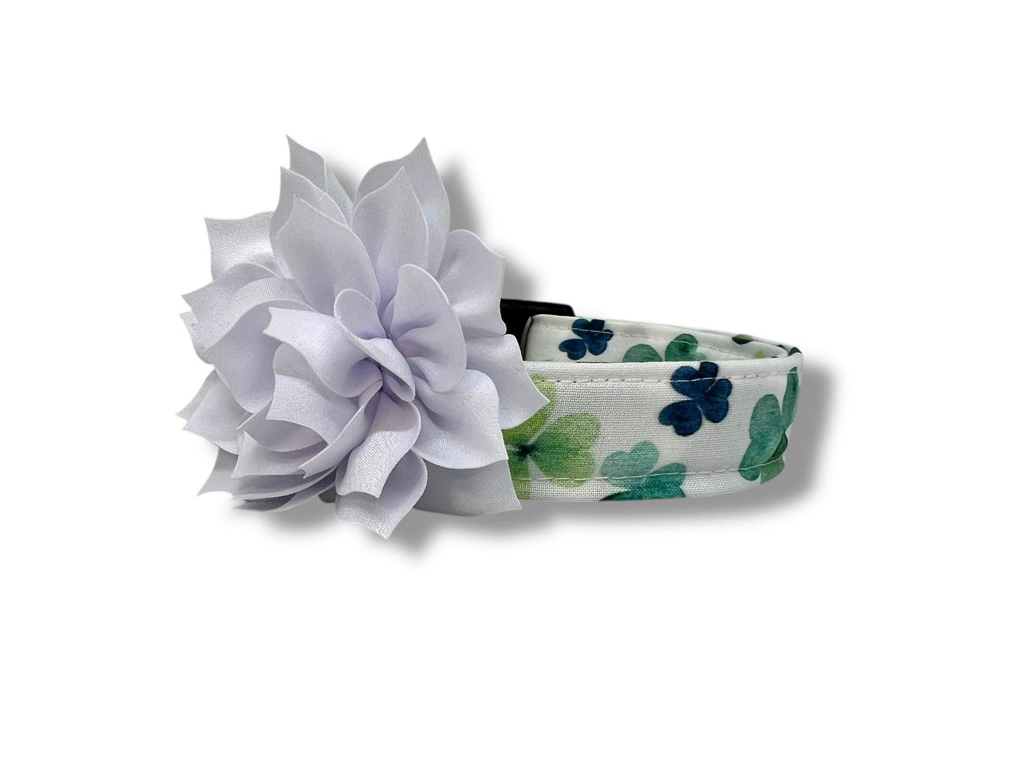 St. Patrick's Day Watercolor Clover Dog Collar with Flower
