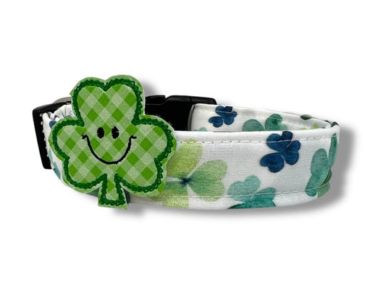 St. Patrick's Day Watercolor Clover Dog Collar with Embellishment