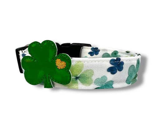St. Patrick's Day Watercolor Shamrock Dog Collar with Embellishment