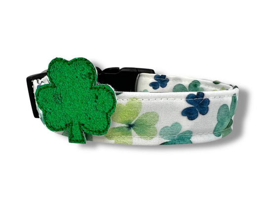 St. Patrick's Day Watercolor Clover Dog Collar with Embellishment