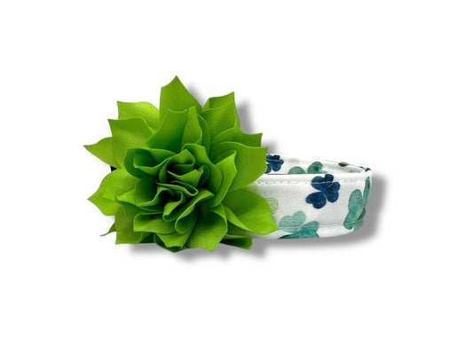 St. Patrick's Day Watercolor Clover Dog Collar with Flower