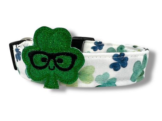 St. Patrick's Day Watercolor Clover Dog Collar with Embellishment