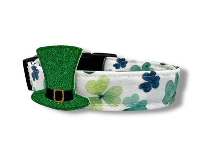 St. Patrick's Day Watercolor Clover Dog Collar with Embellishment