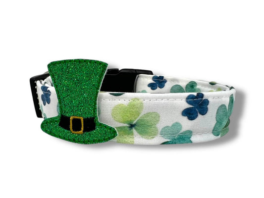 St. Patrick's Day Watercolor Clover Dog Collar with Embellishment
