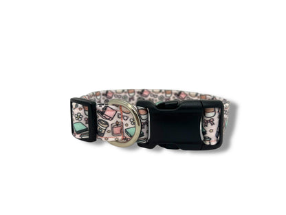 Coffee & Books Dog Collar with Flower
